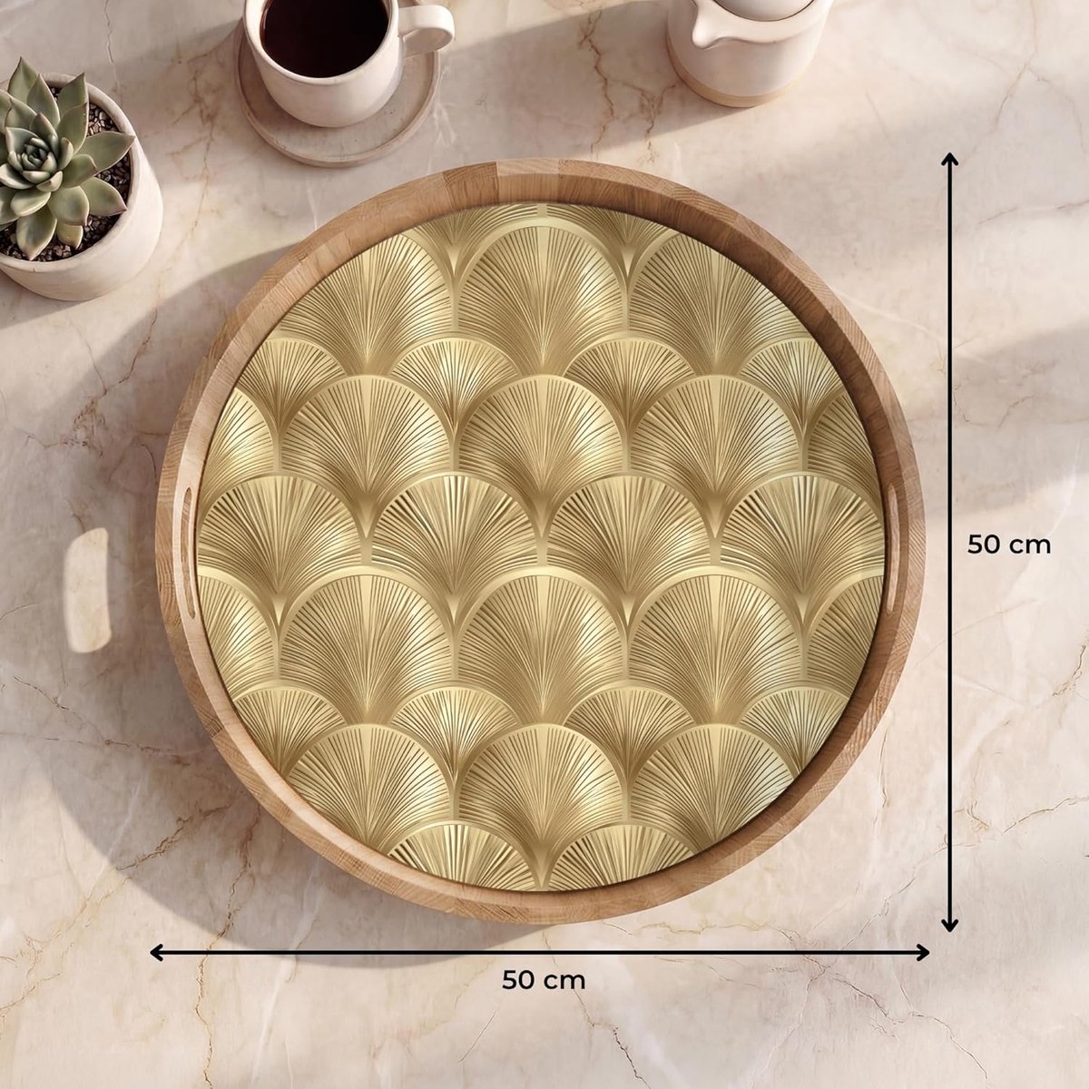 Houten Serveerblad - Dienblad Met Handgrepen - Ontbijt Op Bed - Krasbestendig Hittebestendig - 50x50 cm - Goud Waaier — cadeau in Cadeau-ideeën - foto 7