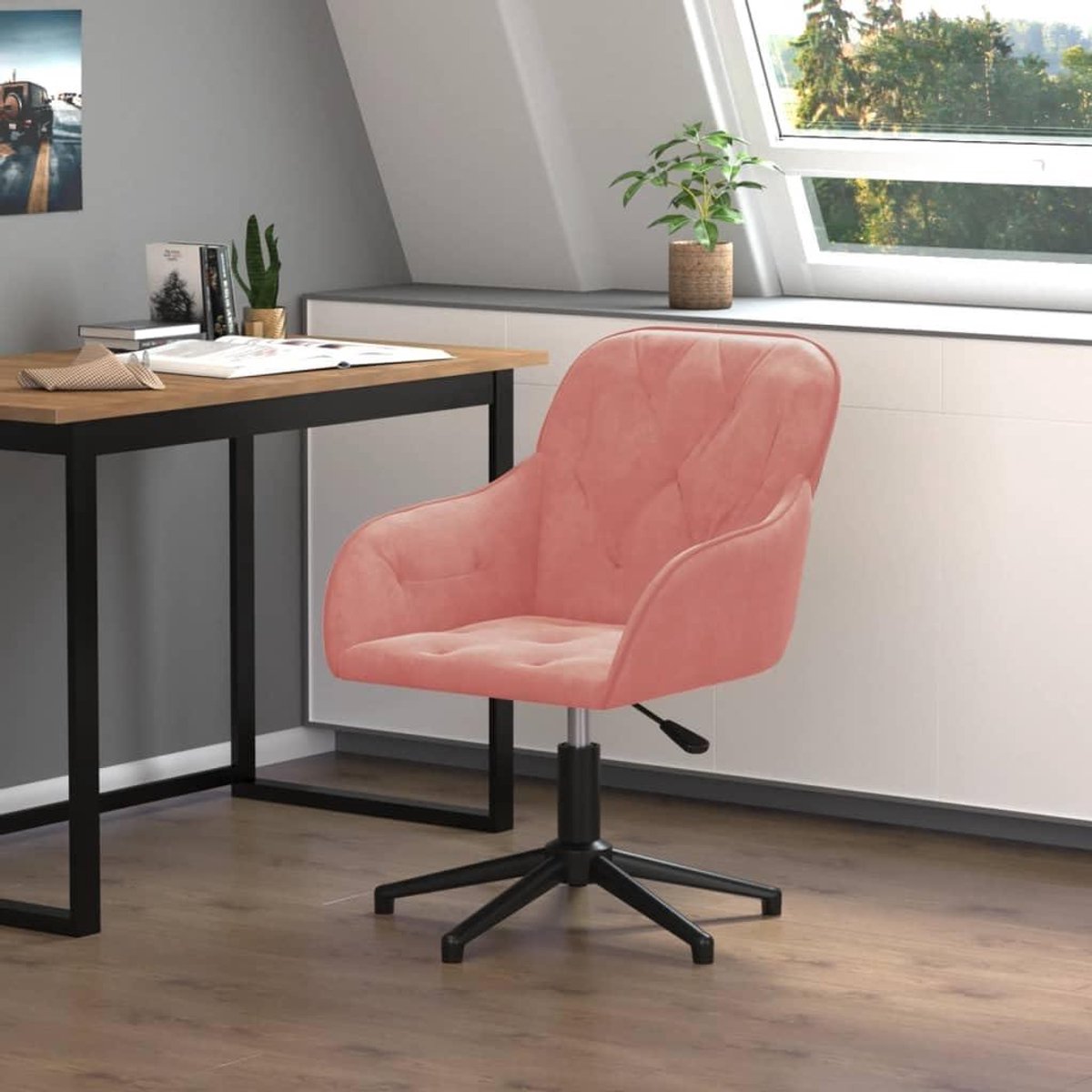 Draaibare bureaustoel - Comfortabele stoel - Thuiswerken - Zachte fluwelen stof - Niet gespecificeerd - Roze