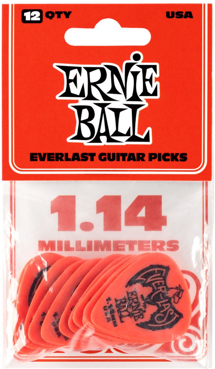 Ernie Ball Plectrums - Everlast - Rood 1.14mm 12 stuks