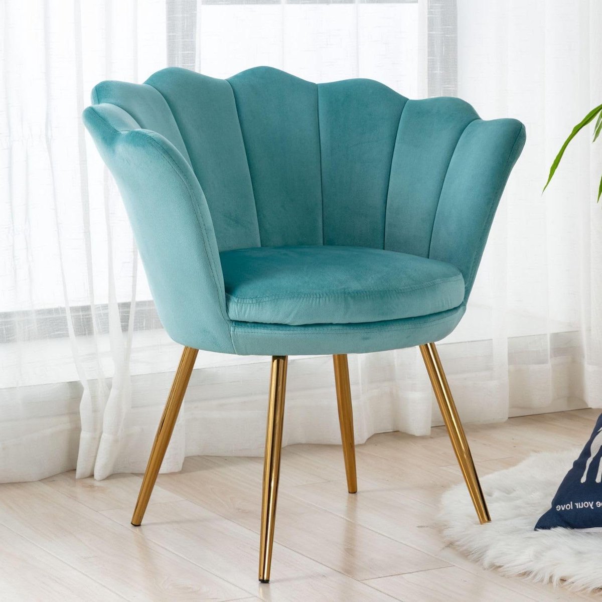 Fluwelen Stoel - Schelpstoel Loungestoel - Comfortabel Zitten - Gouden Poten - 64x60x76 cm