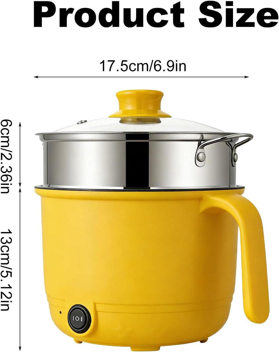 Elektrische Kookpan - Mini Hapjespan - Snel Maaltijden Maken - Met Stoommandje - 13 Liter - Geel — cadeau in Cadeau-ideeën - foto 7