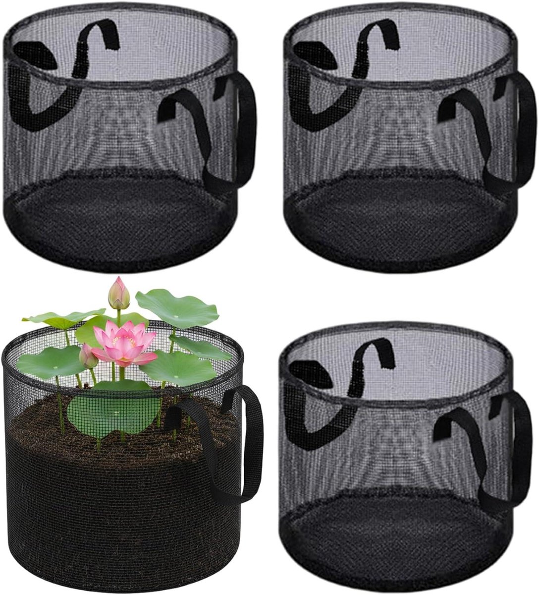 Vijvermand Set - Aquatische Manden - Planten Kweken - Ademend PVC Gaas - 4 Stuks - Zwart