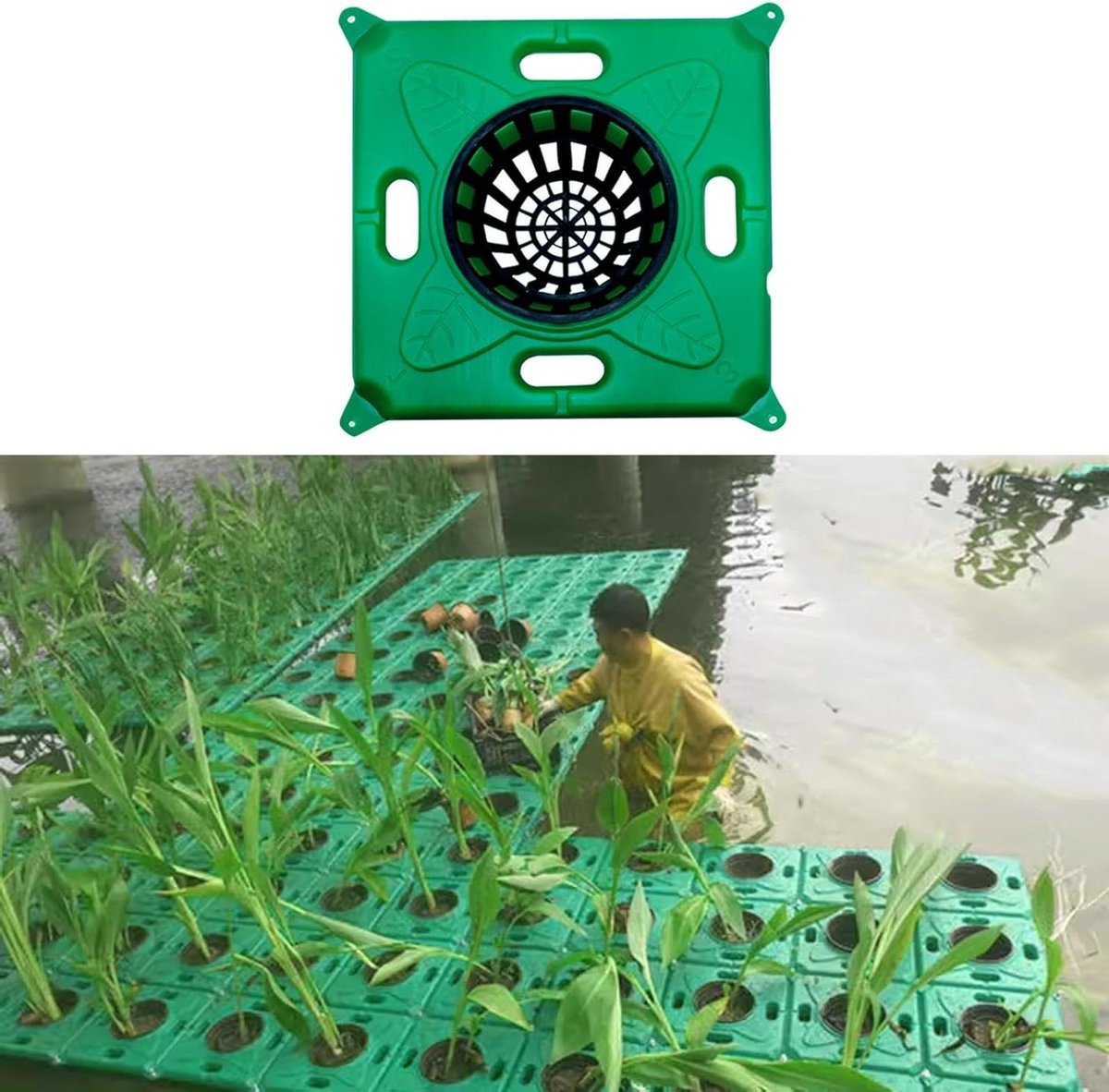 Drijvend Planteneiland - Vijvermand - Vijver Decoratie - Milieuvriendelijk Materiaal - 33x33x6 cm - Groen