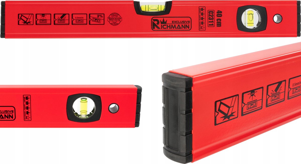 Geit Aluminium Waterpas 40cm met 2 Libellen - Rood