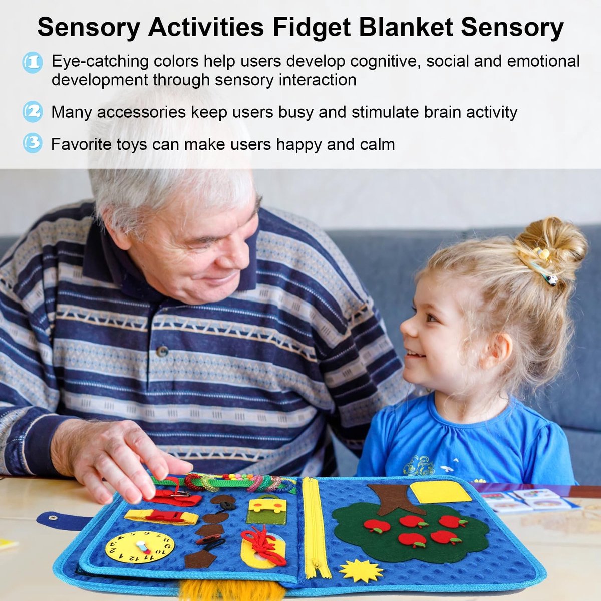 Dailygoods - Fidget-deken voor dementie - Sensorische deken - Kalmerende activiteiten - 32,6 x 26,6 cm - Alzheimerproducten - Troostend voor ouderen