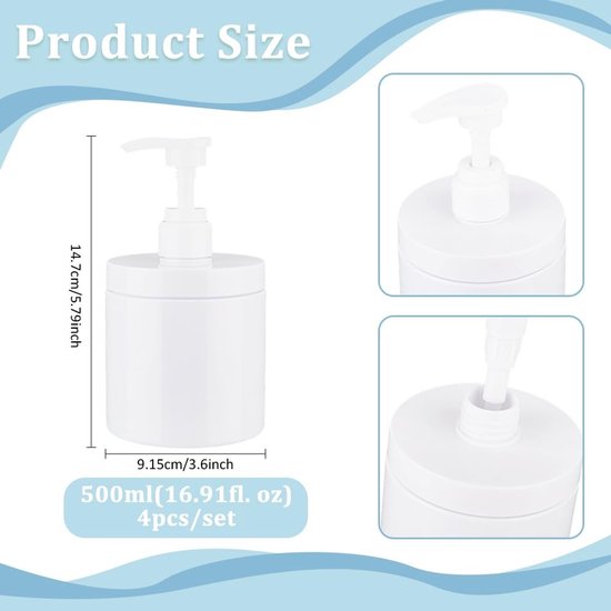 Dailygoods- Pompflesjes 4-pack 500 ml - Leeg/navulbaar - Duurzaam PET-materiaal - Ergonomisch ontwerp - Geschikt voor shampoo/lotion - Hoogwaardige kwaliteit - Dispenserflessen van Dailygoods — afbeelding 2