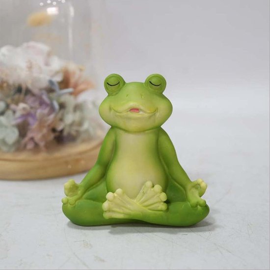 Yoga Kikker Beeldje - Decoratieve Kikker - Tuin Decoratie - Handgemaakt Hars - 11 x 7.8 x 14.6 cm - Groen — afbeelding 3