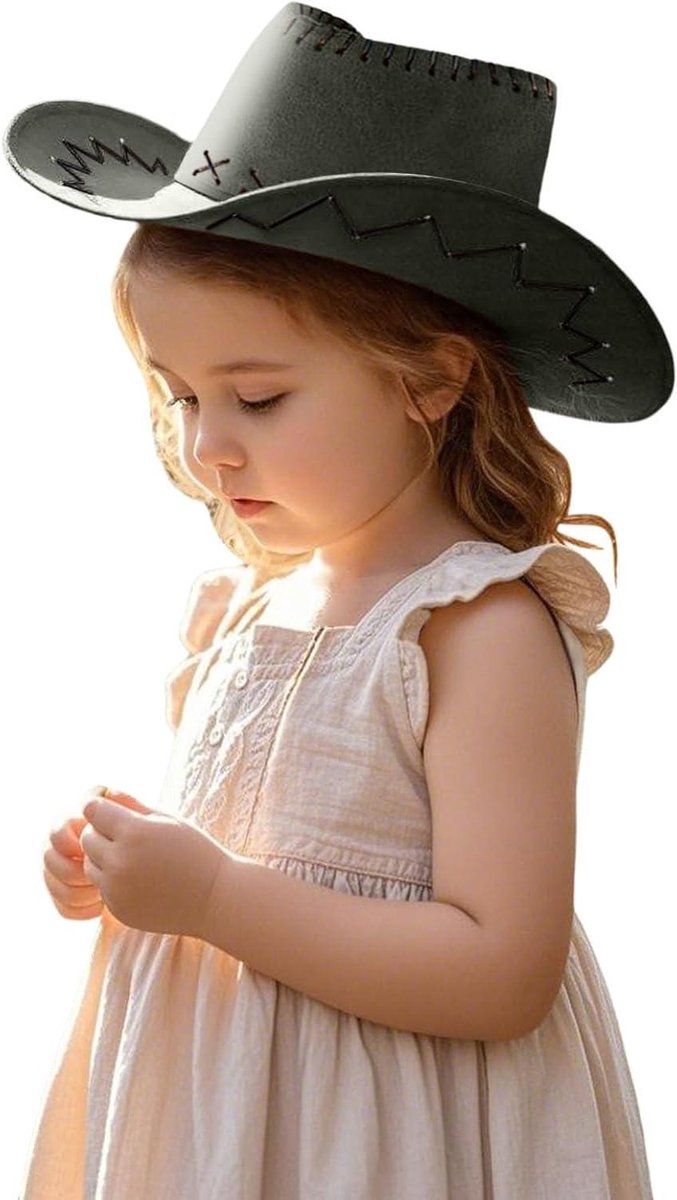 Kinder Zonnehoed - Western Stijl - Zomerse Bescherming - Brede Rand - 40 x 35 cm - Effengekleurd