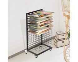 LIVIA HOME- Fotodroogrek Mobiel met 18 Planken - Vergrendelbare Wielen - Functioneel Design - Opbergoplossing voor Kunstwerken - Afmetingen 42 x 30 x 77 cm - Droogrek