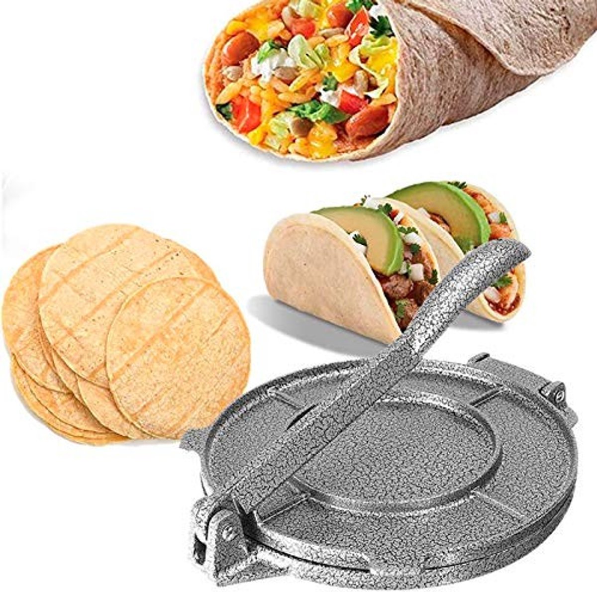 SMOAKEZ- Tortillapers Gietijzer - Multifunctionele Tortillamaker - Antiaanbaklaag - Duurzaam - 30cm - Geschikt voor Maïstortilla's