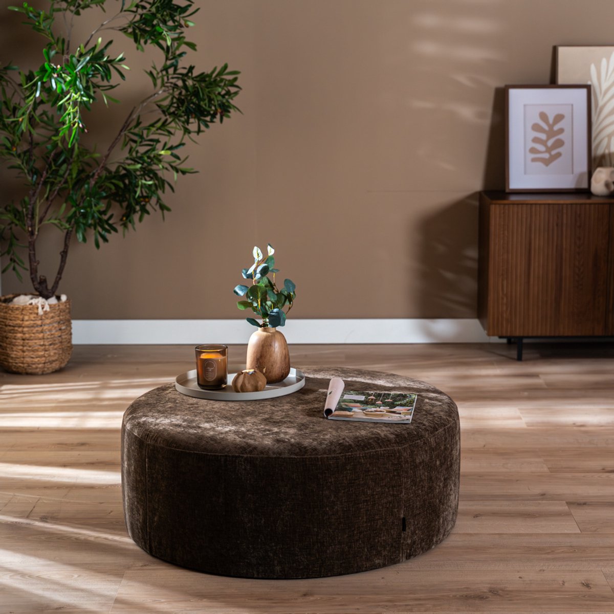 Bronx71 Poef Elle rond chenille mocha ø100 cm Bruin