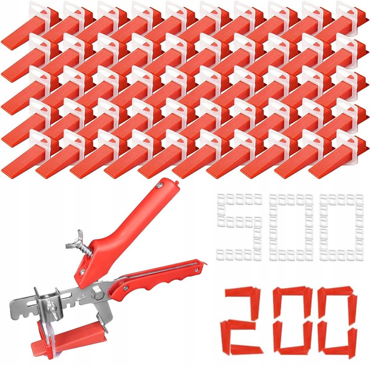 Tegel Leveling Systeem Kit: 500 Clips, 200 Wiggen, Tang