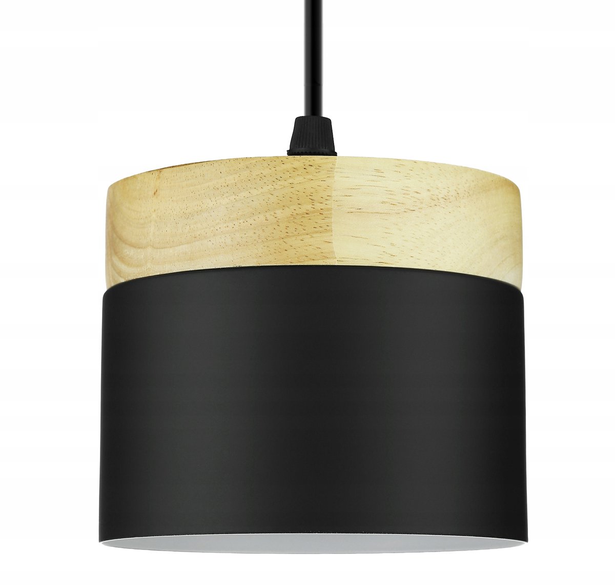 Minimalistische Zwarte Hanglamp met Hout, E27 LED