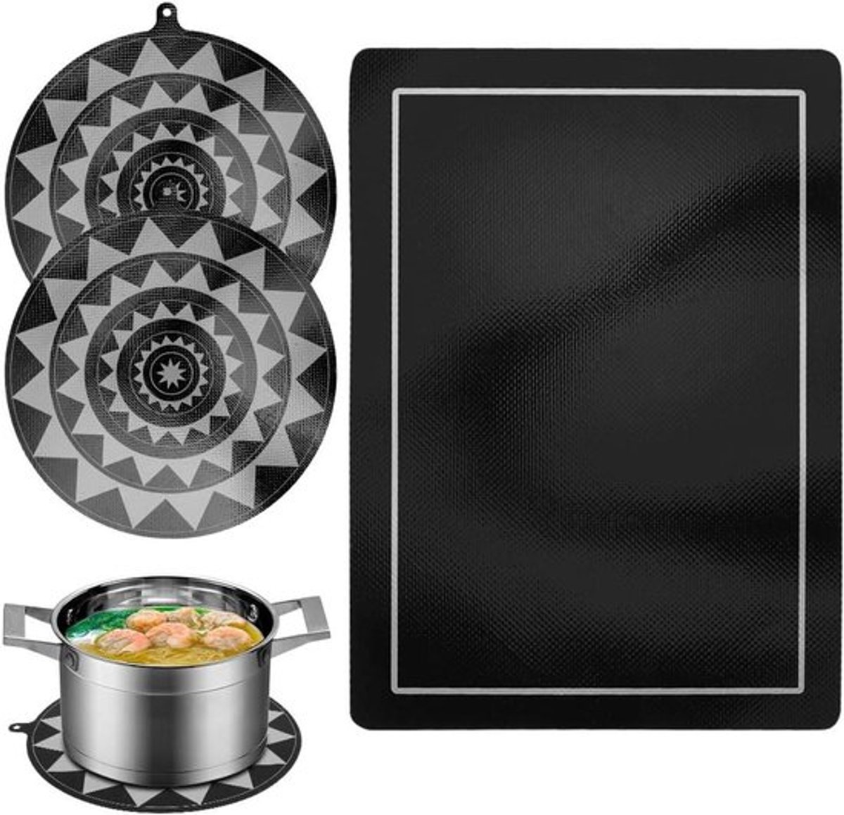 Siliconen inductiemat, antislip, kookplaatafdekking, kookplaat bescherming, krasbescherming - Set van 3 stuks