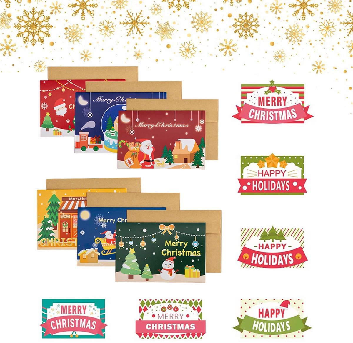 JHUBERS- Kerstkaarten set van 6 - A6 vouwkaarten - feestelijke wenskaartenbox - kerstgroetkaarten - unieke ontwerpen - hoge kwaliteit - Wenskaarten