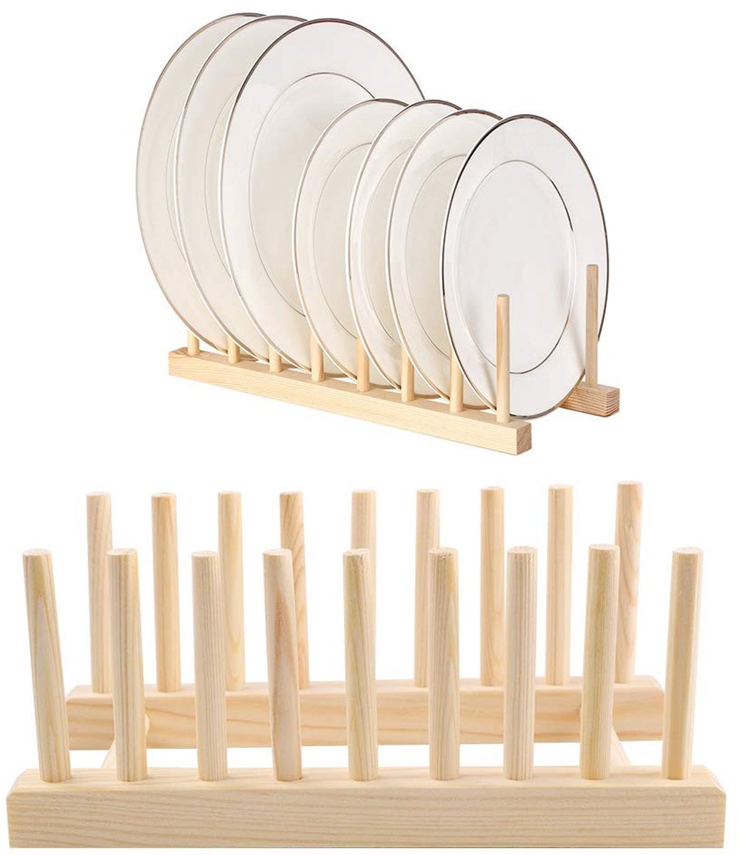 ZEYNOMAX- Vaatrek met grote capaciteit - Houten Afdruiprek - Bordrekken - Organizer voor Keuken - Droogrek voor Borden en Bekers - 100% Houtmateriaal - Afwasrek