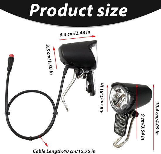 Fietsverlichting Voor - Koplamp Fiets - Nachtelijke Ritten - Veelzijdige Spanning - 16 Inch Kabel - Zwart — afbeelding 5
