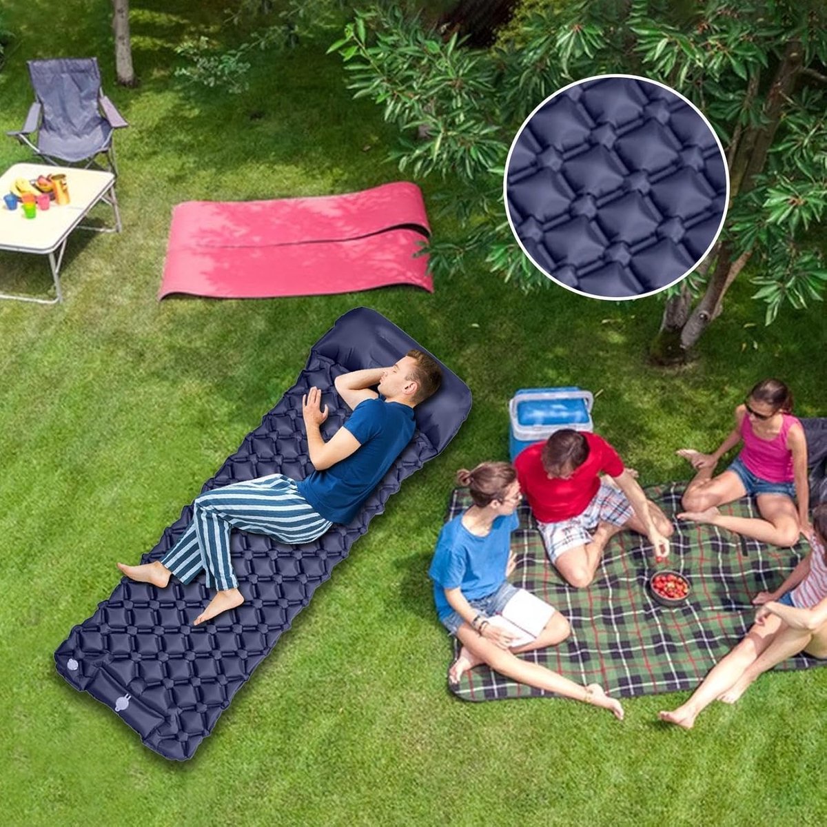 Opblaasbaar Slaapmatje - Kampeer Matras - Buiten Overnachten - Snel Opgeblazen - 190x60cm - Marineblauw