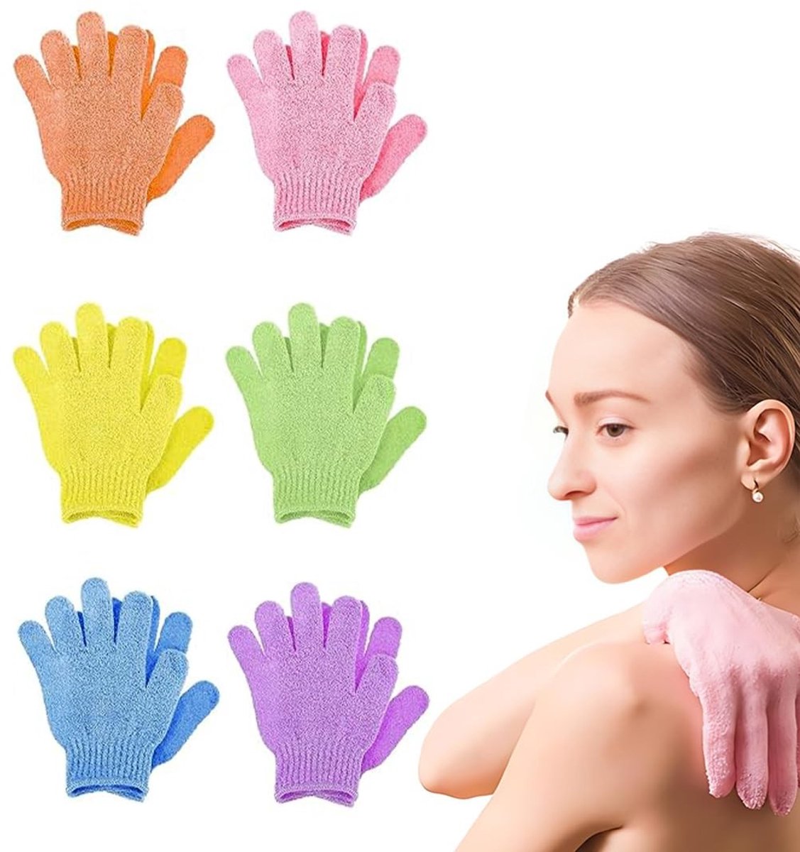 Dailygoods - Peeling handschoenen - Bamboe - Voor kinderen - Badstof lichaamscrubhandschoen - Douche en spa - Verwijder dode huidcellen - 6 paar