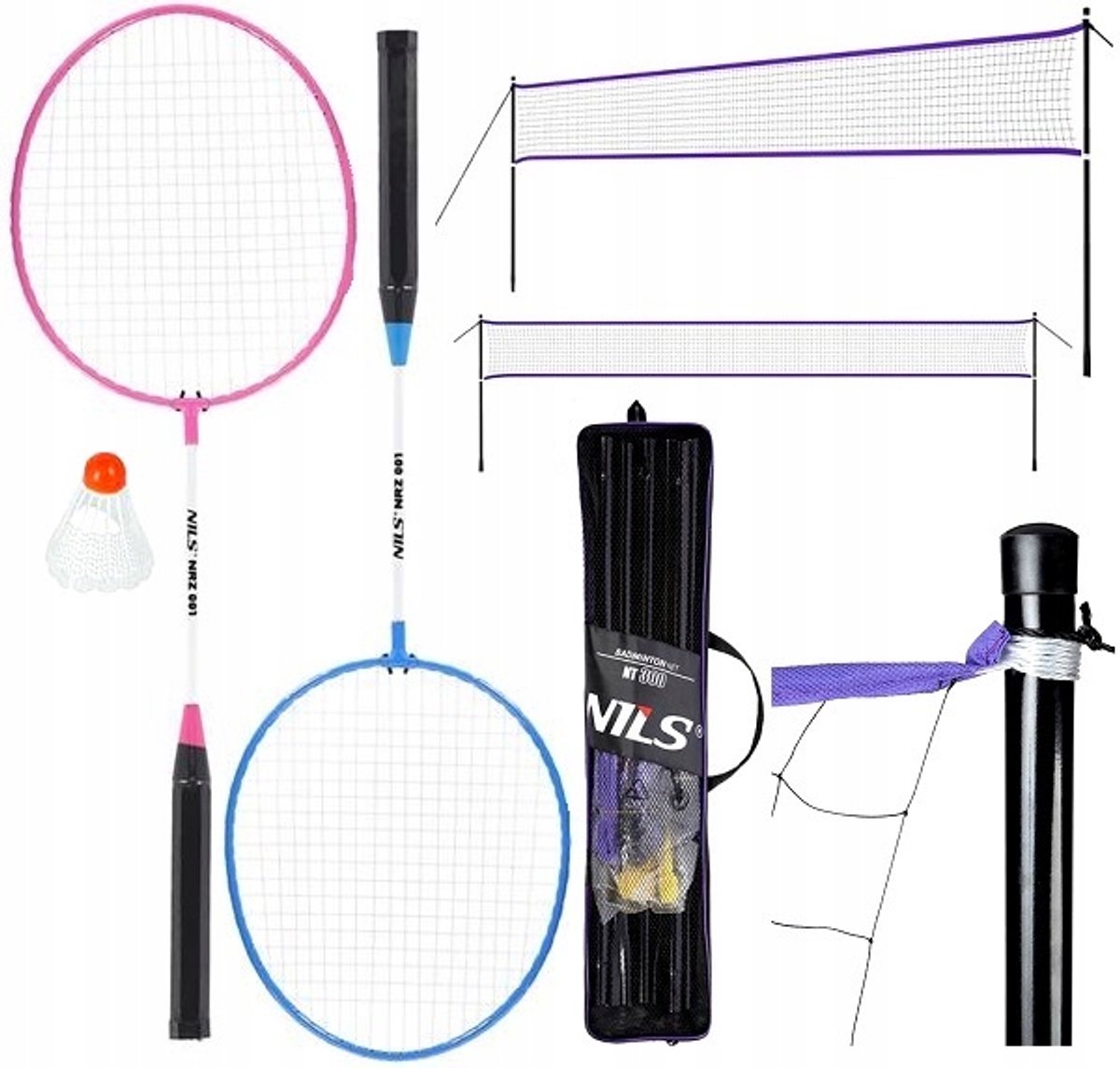 Nils Badmintonset: 2 rackets, shuttle en net - Staal