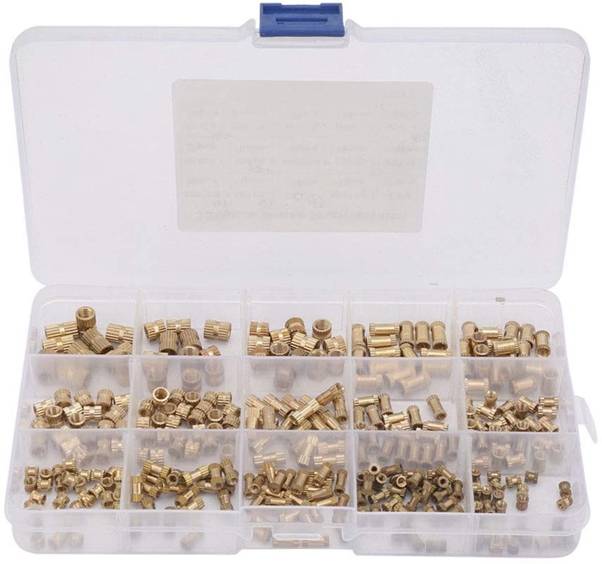 Dailygoods- Schroefdraad Insert Assortiment 330 Stuks - Messing Gekartelde Noten - M2/M3/M4/M5 - ISO-Metrisch - Klasse 3B - Voor 3D-Prints - Schroefmoeren