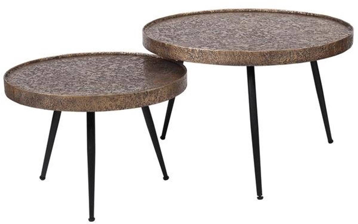 Salontafel (Set van 2) Rond Metallic Goud (Ø 74 cm) - Salontafel Brons / Zwart - Salontafels Landelijk - Bijzettafels - Bijzettafeltjes Woonkamer - Bijzettafel Industrieel / Antieke finish - Zwart - Bijzettafel Rond (Grootste tafel: 74cm)