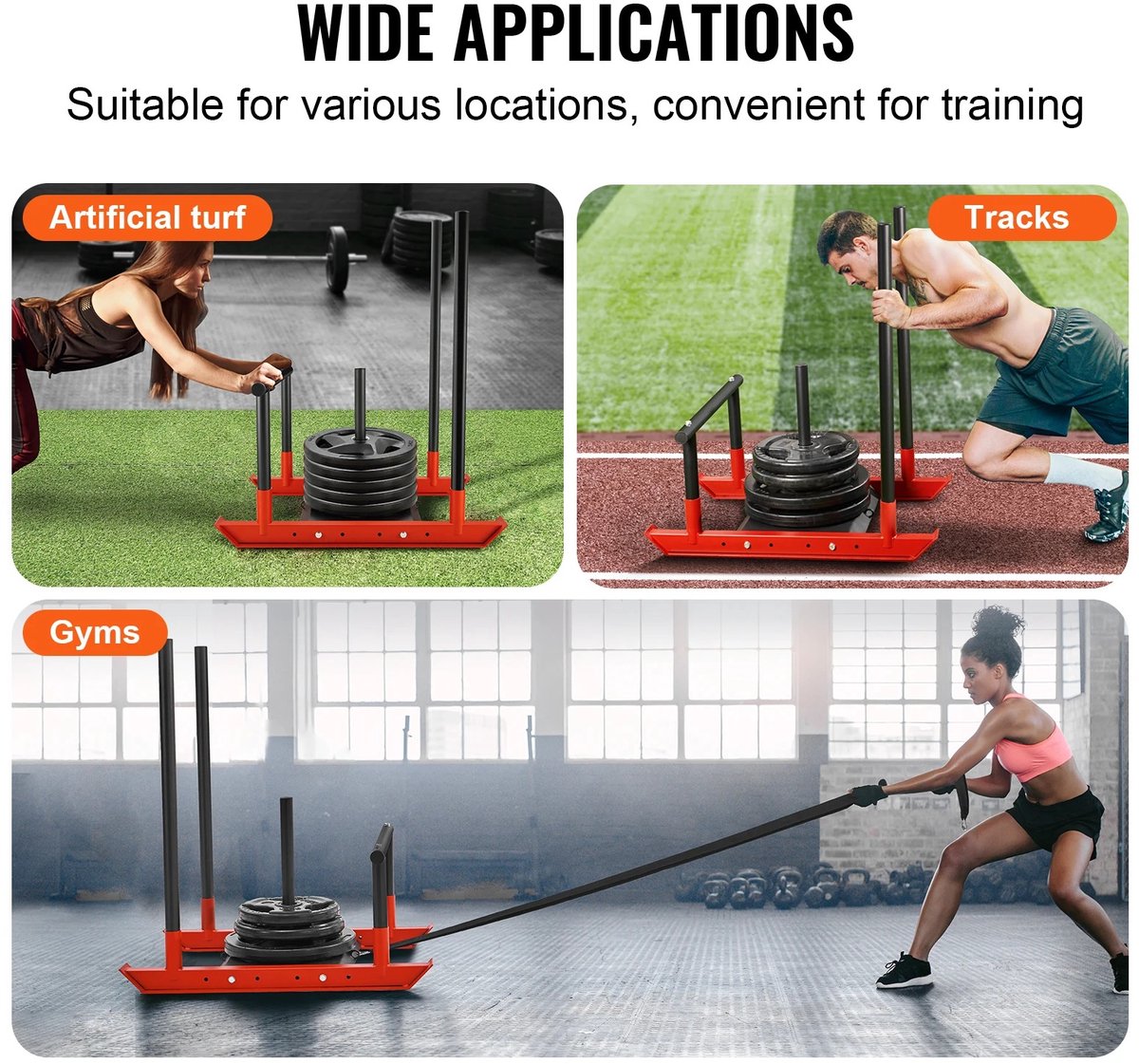 Afbeelding 2 van Rustive Hometrainer - Fitness - Home Gym - Gewichtstrainingsslee met Handvat - Pull Push Power Slee - Rood / Zwart