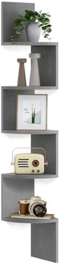 PolkaHome Hoekplank, Wandplank met 5 Planken, Zwevende Plank voor Keuken, Slaapkamer, Woonkamer, Kantoor, Planten, CD's, Decoraties, Souvenirs - Duifgrijs