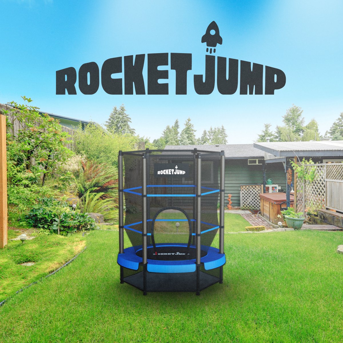 RocketJump LF14 Trampoline - Inclusief veiligheidsnet - Kindertrampoline 140 cm - Blauw — afbeelding 6