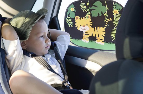 Zonneklep Auto Jungle Dieren Motief - UV-bescherming voor Kinderen - 2 Stuks met Zuignappen - 48x31cm van Merkloos — afbeelding 5