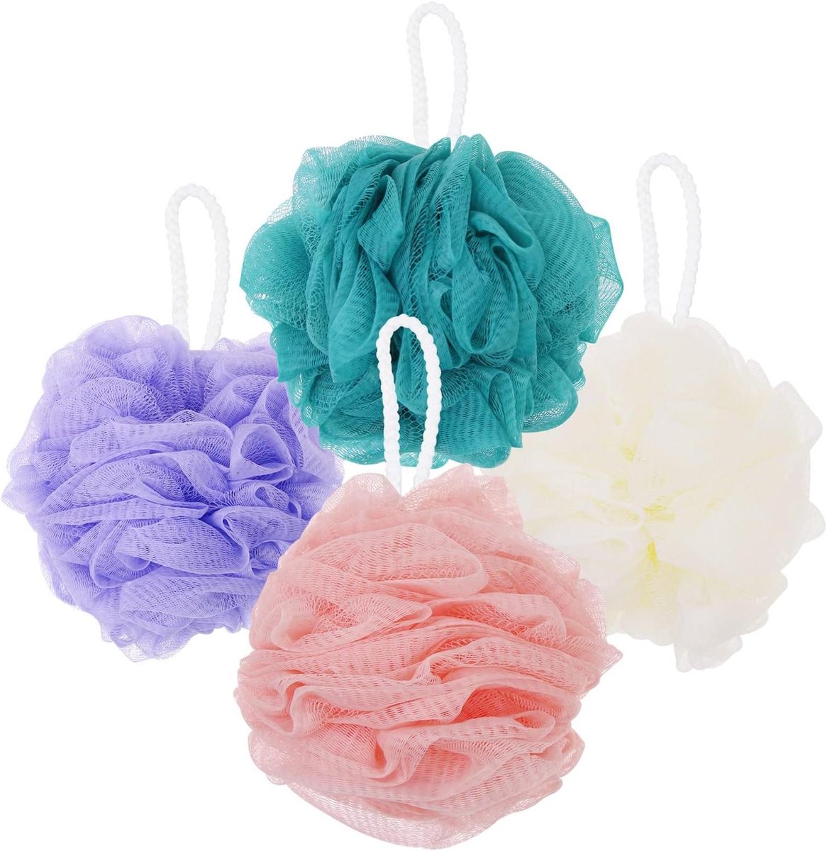 4 stuks Douche Loofahs 60g Mesh Poef Ballen Spons Scrubber