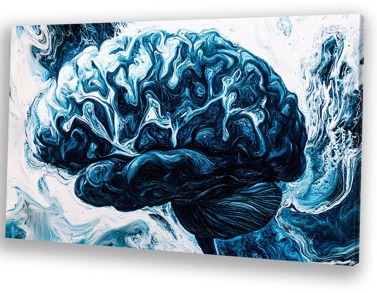 Abstract breinschilderij in blauw - Brein portret - Schilderij op canvas anatomie - Abstra