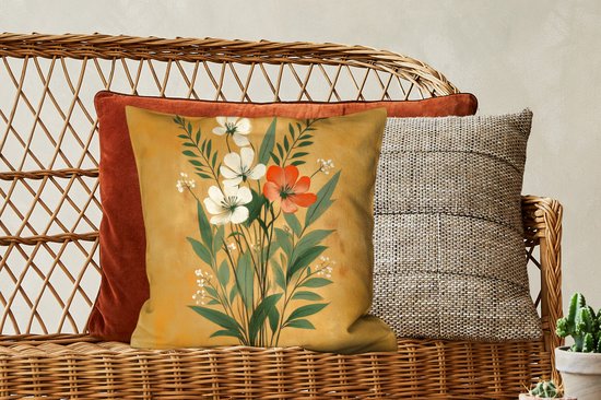 Coussins Coussins décoratifs - Oreillers de salon - 45x45 cm - Feuilles - Bouquet - Fleurs - Jaune