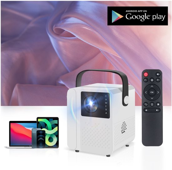 Boscer T2 PRO Android Beamer – Draagbare Mini Projector met WiFi 6, Bluetooth, HDMI, Elektrische Focus & Ingebouwde Speaker – Alles-in-één Smart TV Projector HD – Ondersteunt Google PlayStore, Netflix, Videoland, Disney+, YouTube