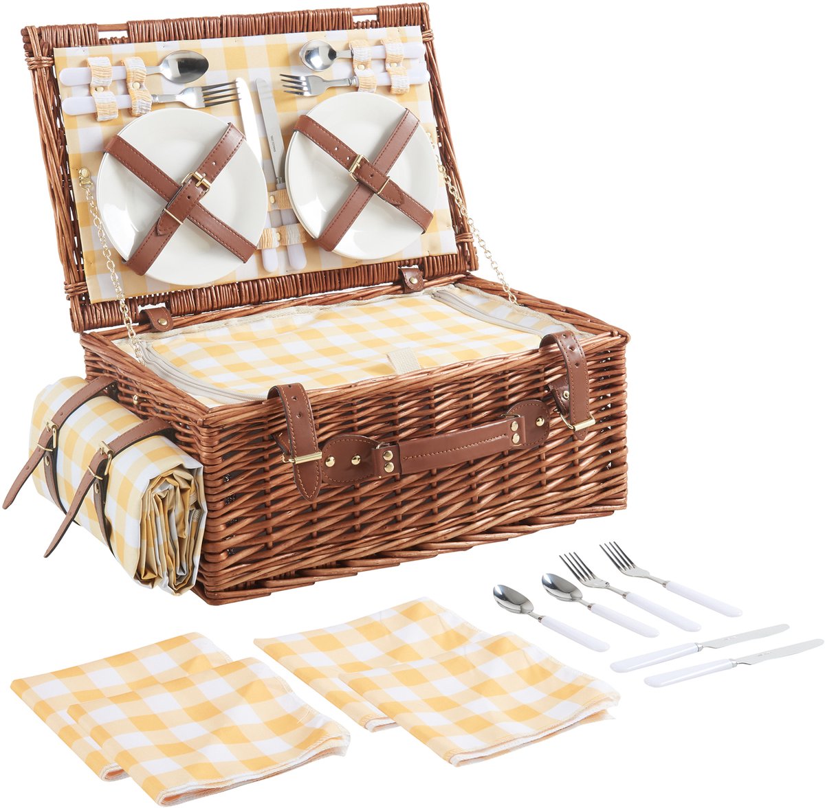 Picknickmand Brindisi 4-persoons picknickset geel wit casa.pro