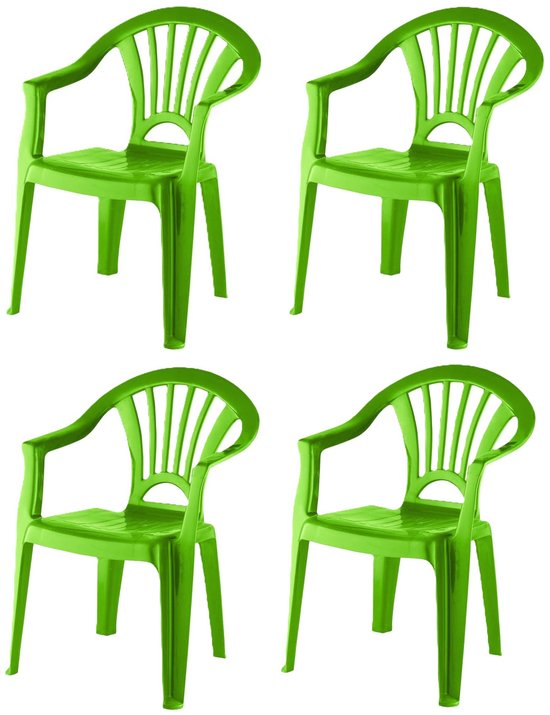 4x chaises vertes pour enfants 51 cm - Mobilier de jardin intérieures / extérieures en plastique pour enfants