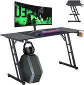 Bol.com Aufun Zit Sta Bureau - Game Bureau - Incl. Headsethouder koolstofvezelcoating bekerhouder - 140 x 60 cm - Zwart aanbieding