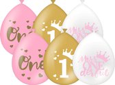 Set feestversiering | 6 ballonnen | 2 vlaggenlijnen 10 meter | thema First Birthday Girl | Voordeelpakket