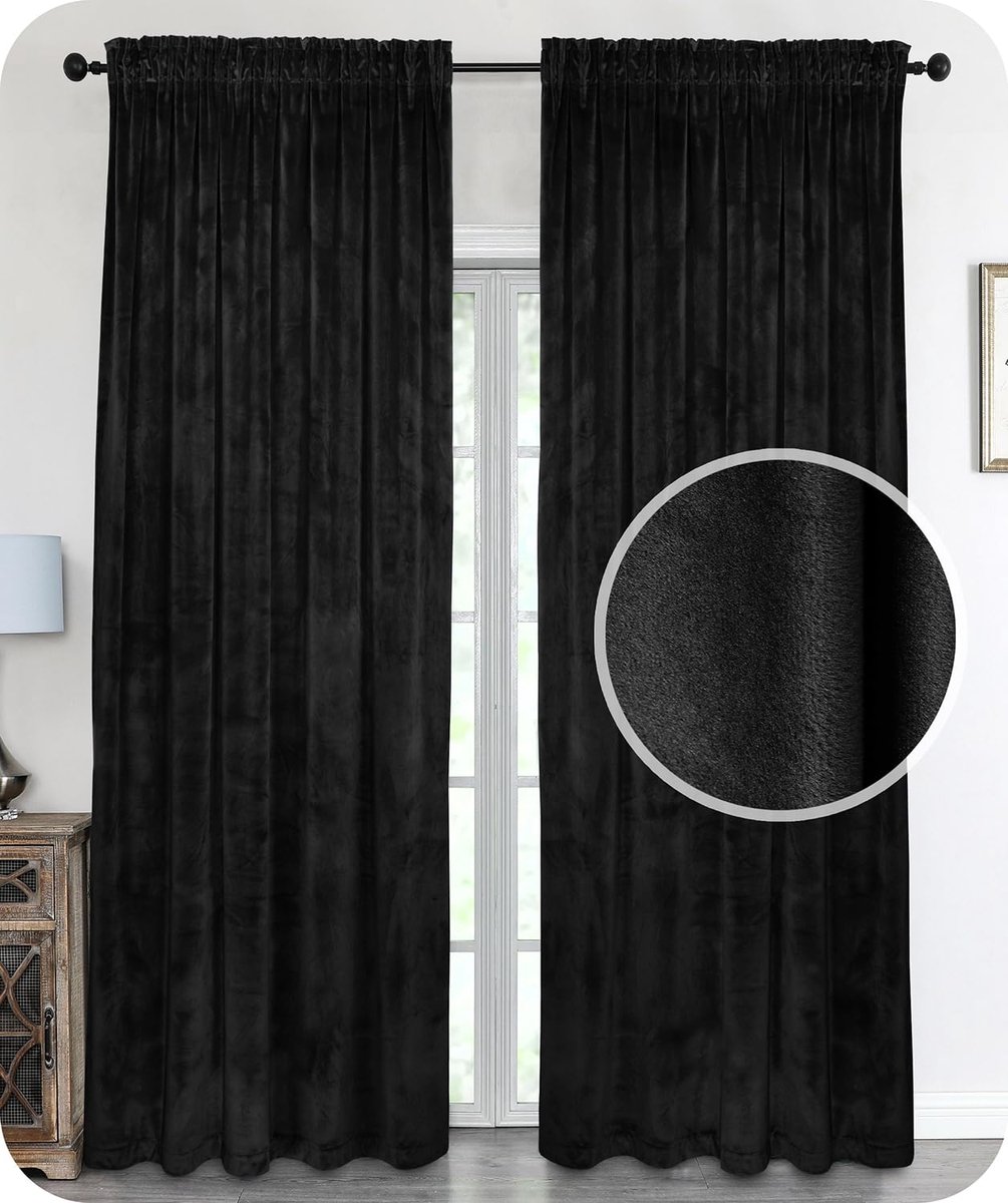 Unyqoos Gordijn van Luxe Fluweel met Plooiband en Verduisterende Eigenschappen voor Perfecte Privacy zwart