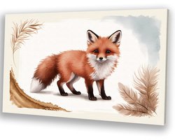 Schattig vosje met zachte vacht - Vos schilderijen canvas - Canvas dieren - Digital Art - Landelijke schilderijen - Woondecoratie - canvas 150x100 cm
