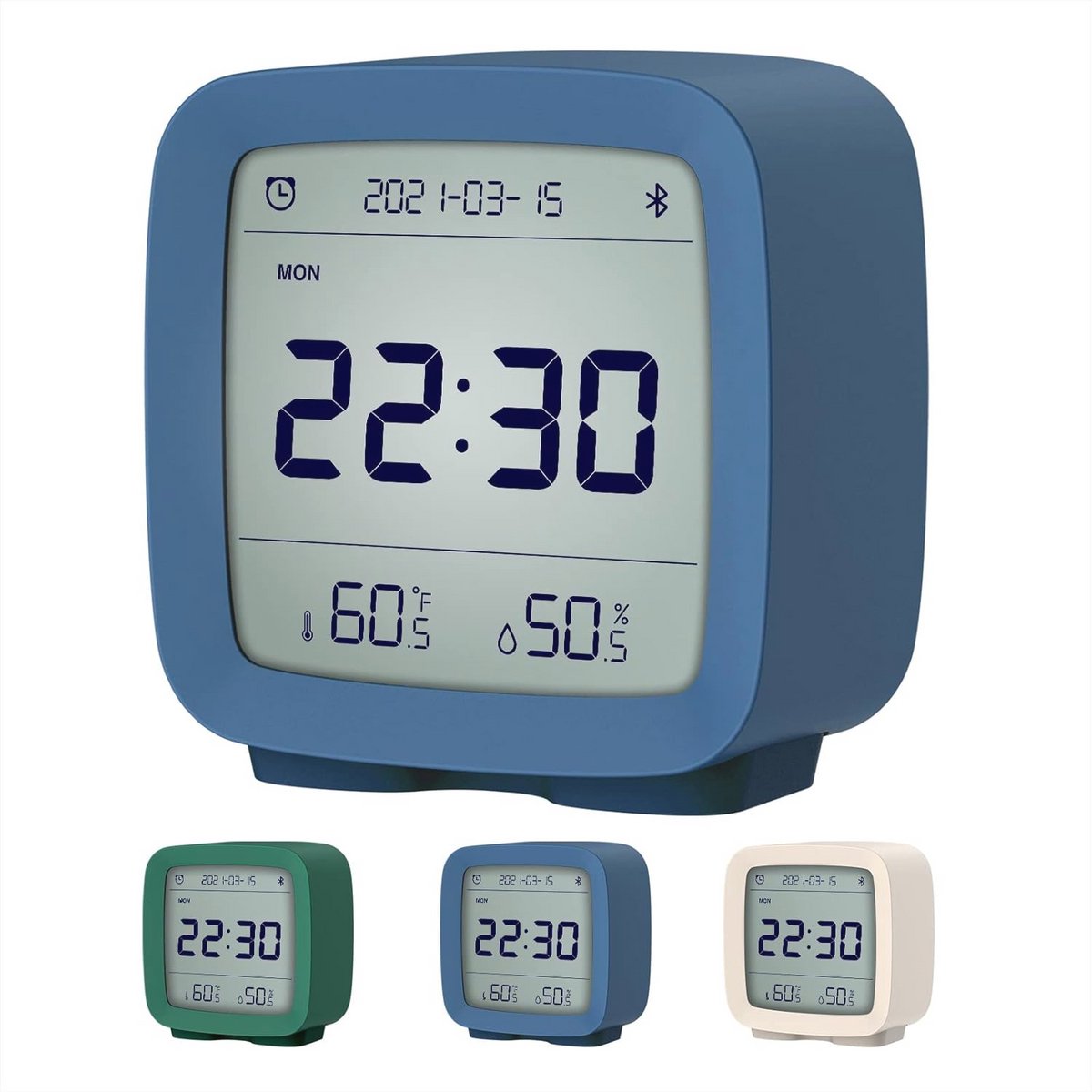 Slimme Bluetooth Wekker met Temperatuur en Vochtigheid - App Gestuurd, 16 Alarmen, Snooze Functie