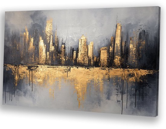 Horizon abstrait avec reflets - Art sur toile de villes - Oeuvre d'art skyline - Art abstrait - Peintures sur toile industrielle - Art - toile 120x80 cm