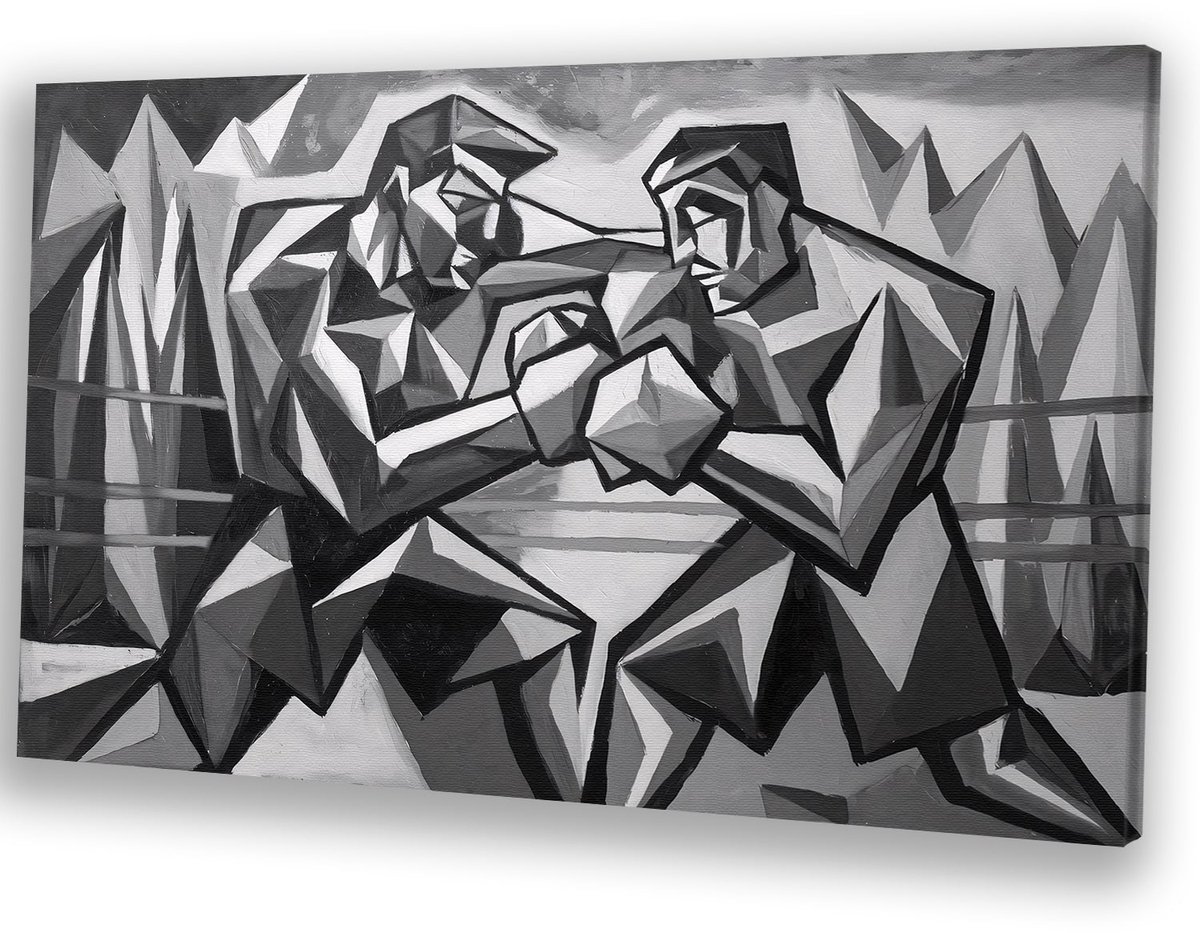 Kubistisch boksers - Boksen muurdecoratie - Canvas bokser - Kubisme - Kunstobject - Schild
