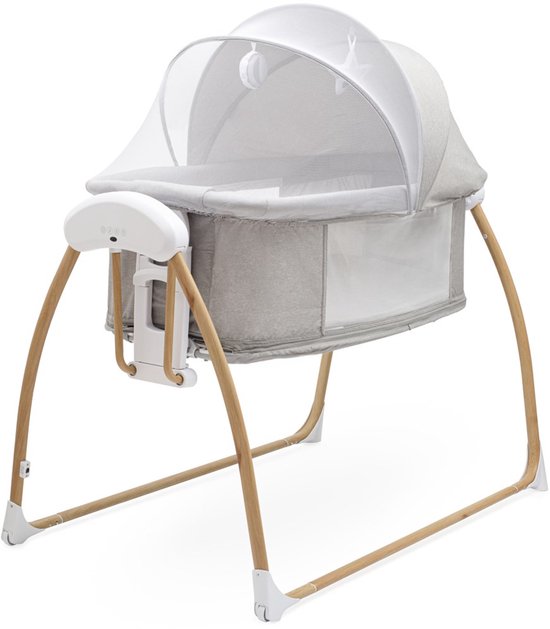 NEW BABY - Wieg - 3-in-1 smart ledikant grijs met gaas - reisbed - schommelbed - multifunctioneel - verstelbaar - babybedje