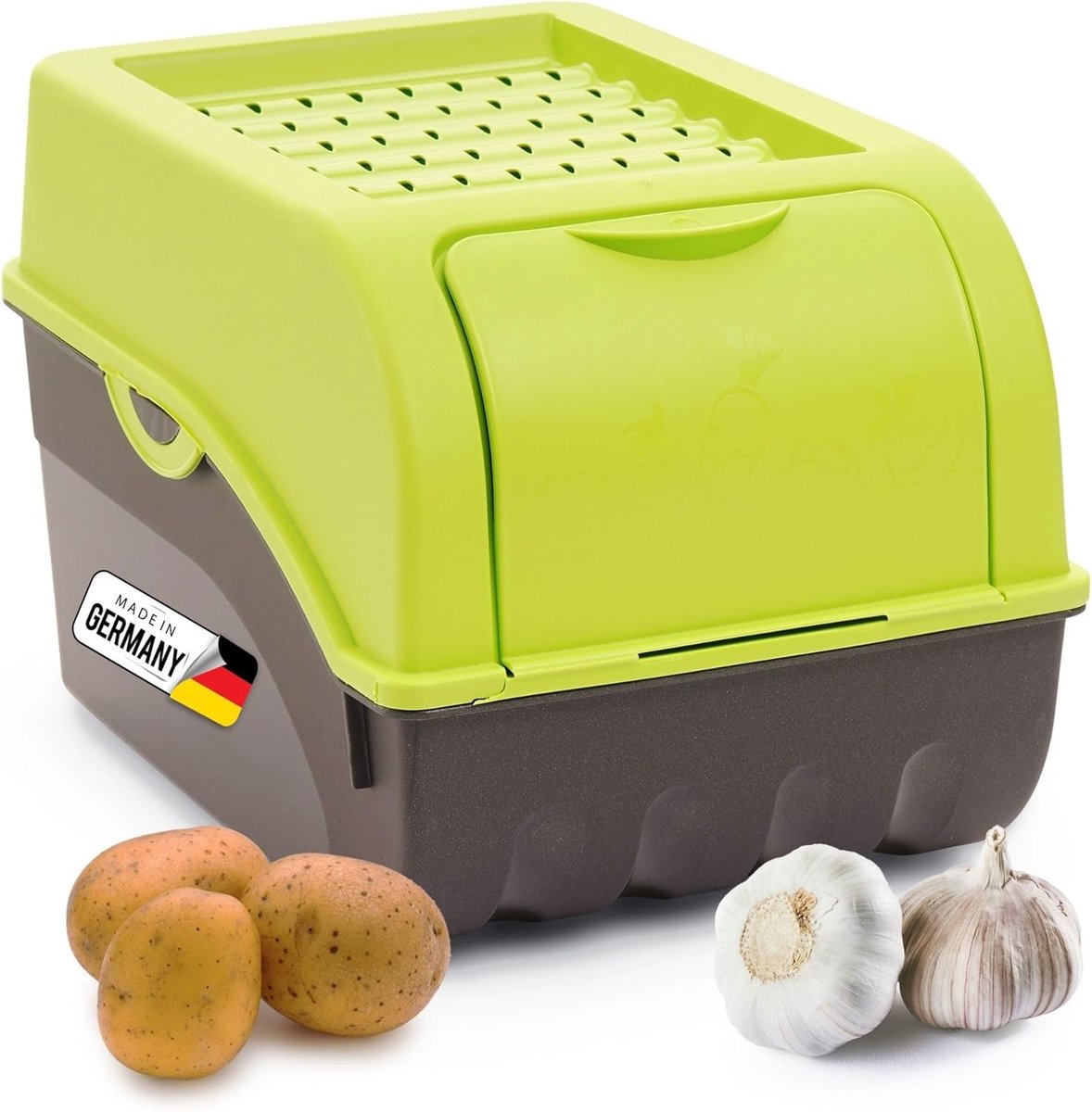 Aardappelbewaardoos | middel 5L | GROEN | Aardappeldoos | Stapelbare groentekist, uienkist, aardappelmand, fruitkist, aardappelkist, uienopslag, voedselcontainer, wortelen