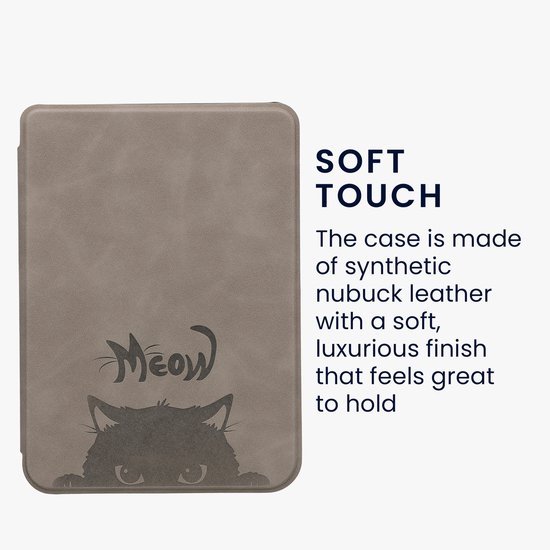 kwmobile e-reader hoesje geschikt voor Kobo Clara BW / Colour hoes - Ereader flip case met standaard - Kunstleren e reader cover - Kat Meow design in grijs / zwart van Merkloos — afbeelding 5