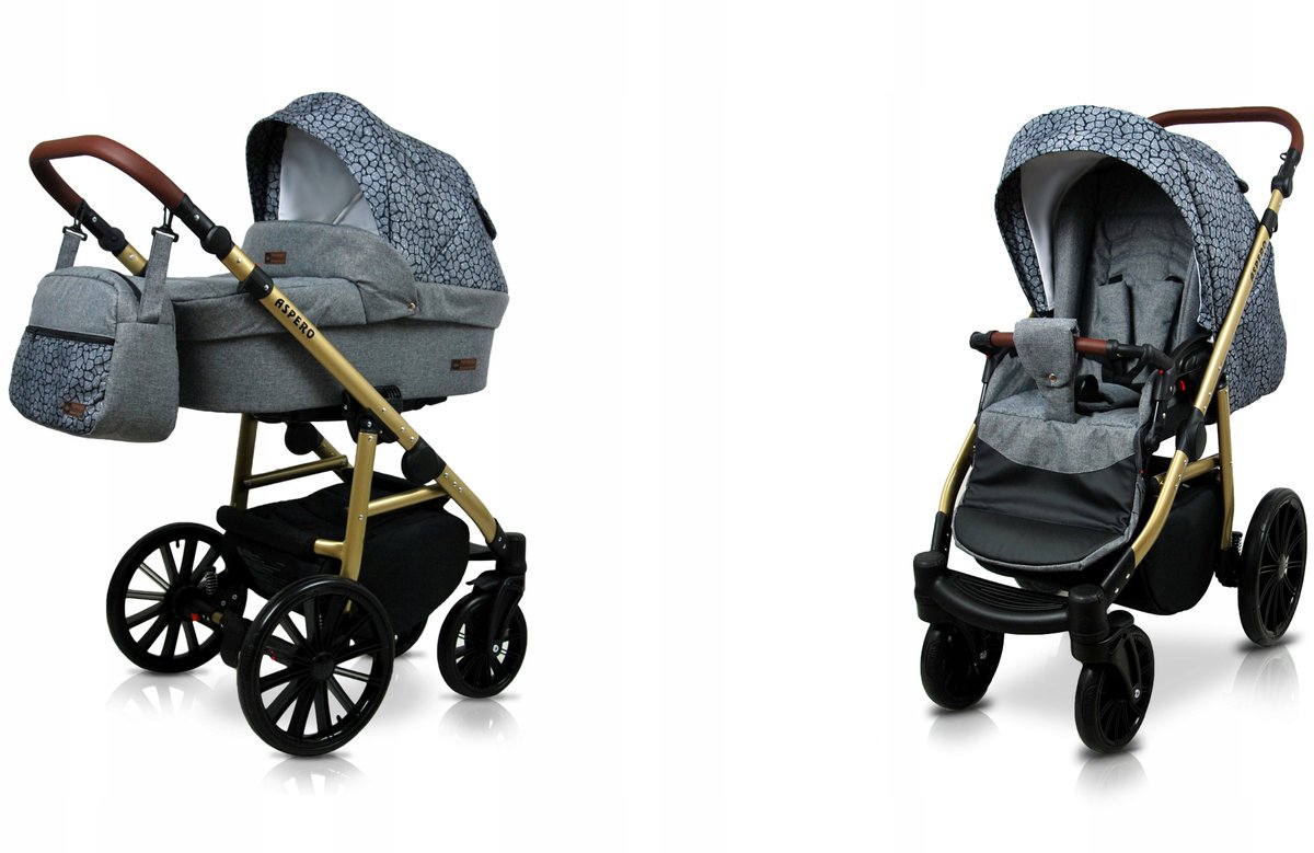 BabyLux® Kinderwagen 2in1 – ASPERO - SILVER STONE - Opklapbare Wandelwagen incl. Reiswieg, Multifunctionele Buggy Sportstoel - Combi-kinderwagen met Luiertas, Regenhoes, Klamboe, Bekerhouder, etc.