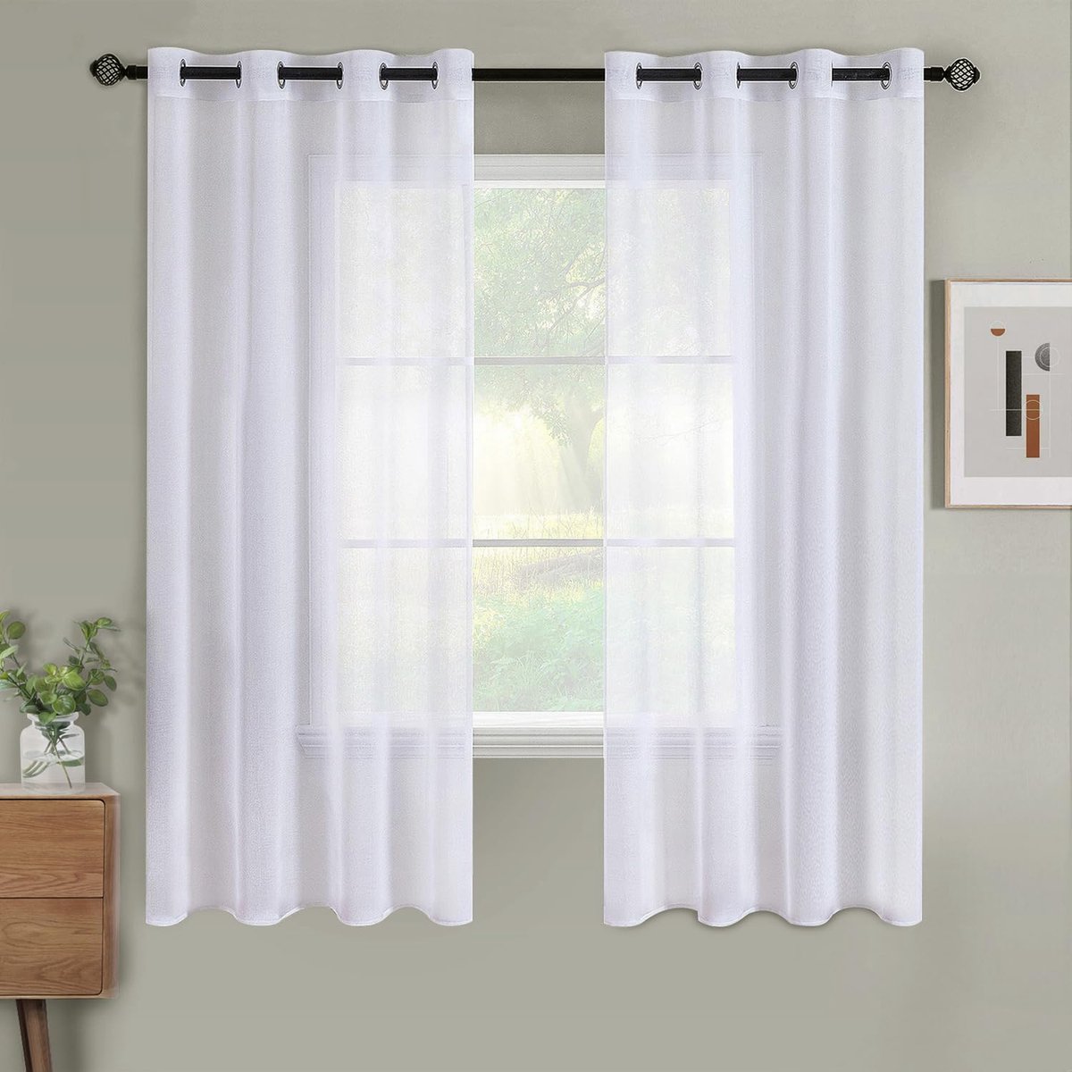 Ibenzoa Moderne Transparante Gordijnen Set met Ingestanste Ringen voor Slaapkamer en Woonkamer, 140 x 145 cm, Wit