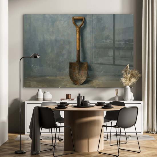 MuchoWow® Glasschilderij 180x120 cm - Schilderij acrylglas - Schep - Gereedschap - Schilderij - Foto op glas - Muurdecoratie woonkamer - Wanddecoratie slaapkamer - Schilderijen