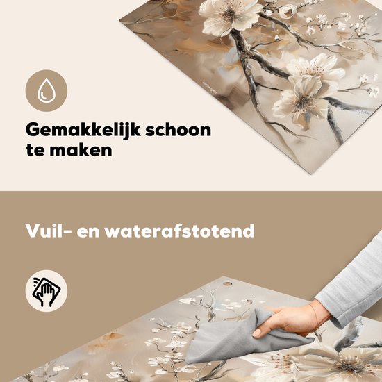 KitchenYeah® Protection plaque induction 77x51 cm - Fleurs - Abstrait - Peint - Beige - Protege plaque de cuisson - Couvre plaque induction - Protecteur d'induction - Cuisine